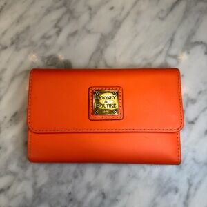 Dooney & Bourke Florentine Leather Bright Orange Wallet Clutch EUC